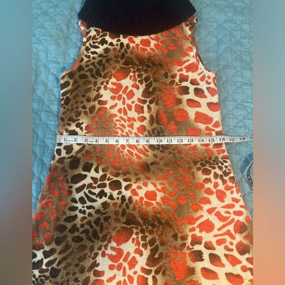 ARYEH Turtle Neck Brown Orange Cheetah Mini Dress Size M - Picture 6 of 9